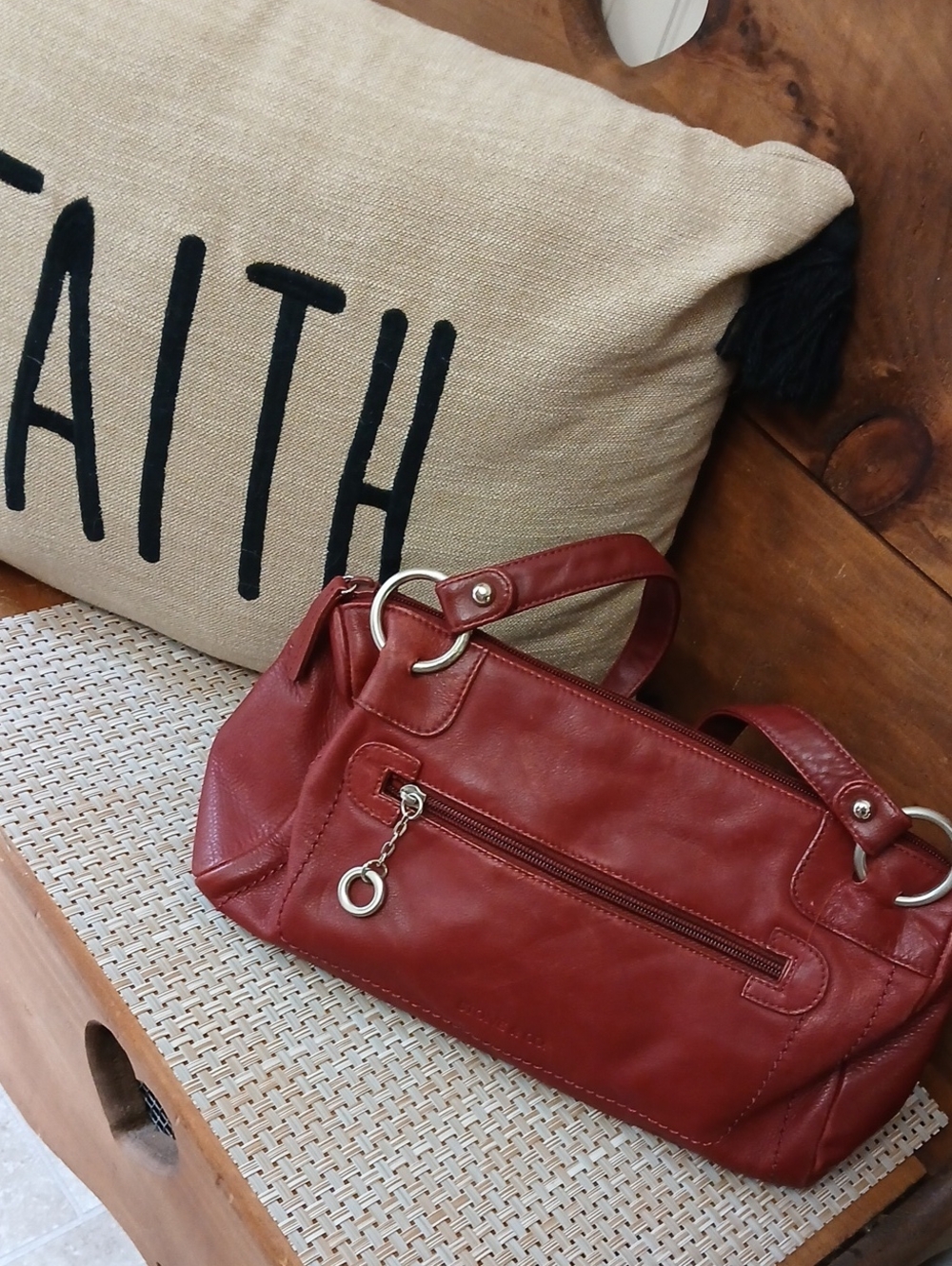 Stone & Co. Rustic Red Leather Shoulder Bag with Front Zip